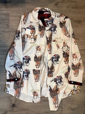 Misslook Equestrian Print Button-Up Shirt - Cowboy Rodeo Top!